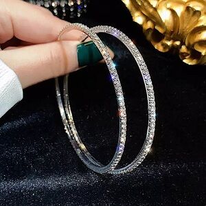 SILVER RHINESTONE HOOP EARRINGS